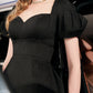 Black Sweetheart Neckline Mini Dress with Puff Sleeves