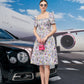 Floral Puff Sleeve A-Line Summer Midi Dress with Square Neckline