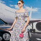 Floral Puff Sleeve A-Line Summer Midi Dress with Square Neckline
