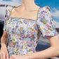 Floral Puff Sleeve A-Line Summer Midi Dress with Square Neckline