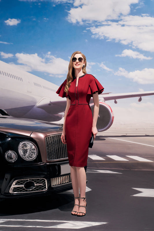 Short Pleated Sleeve Bodycon Dress
