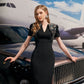Embellished V-Neck Short Sleeve Midi Dress