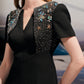 Embellished V-Neck Short Sleeve Midi Dress