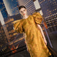 Gold Brocade A-Line Mini Dress with Puff Sleeves