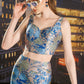 Floral Blue and Silver Brocade Two-Piece Set