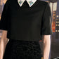 Black Lace A-Line Midi Dress with Embellished Collar