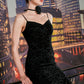 Black Lace Midi Dress with Spaghetti Straps & Floral Choker