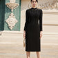 Classic Black Midi Dress with Gold Embroidery