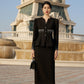 Black Peplum Suit Vintage-Inspired Midi Skirt Set