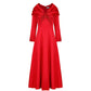 Red Satin Evening Gown with Embellished V-Neck and Long Sleeves