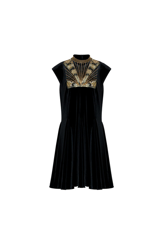 Black Velvet Dress with Lace Detailing