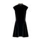 Black Velvet Dress with Lace Detailing