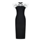 Black Midi Dress with Embellished White Collar