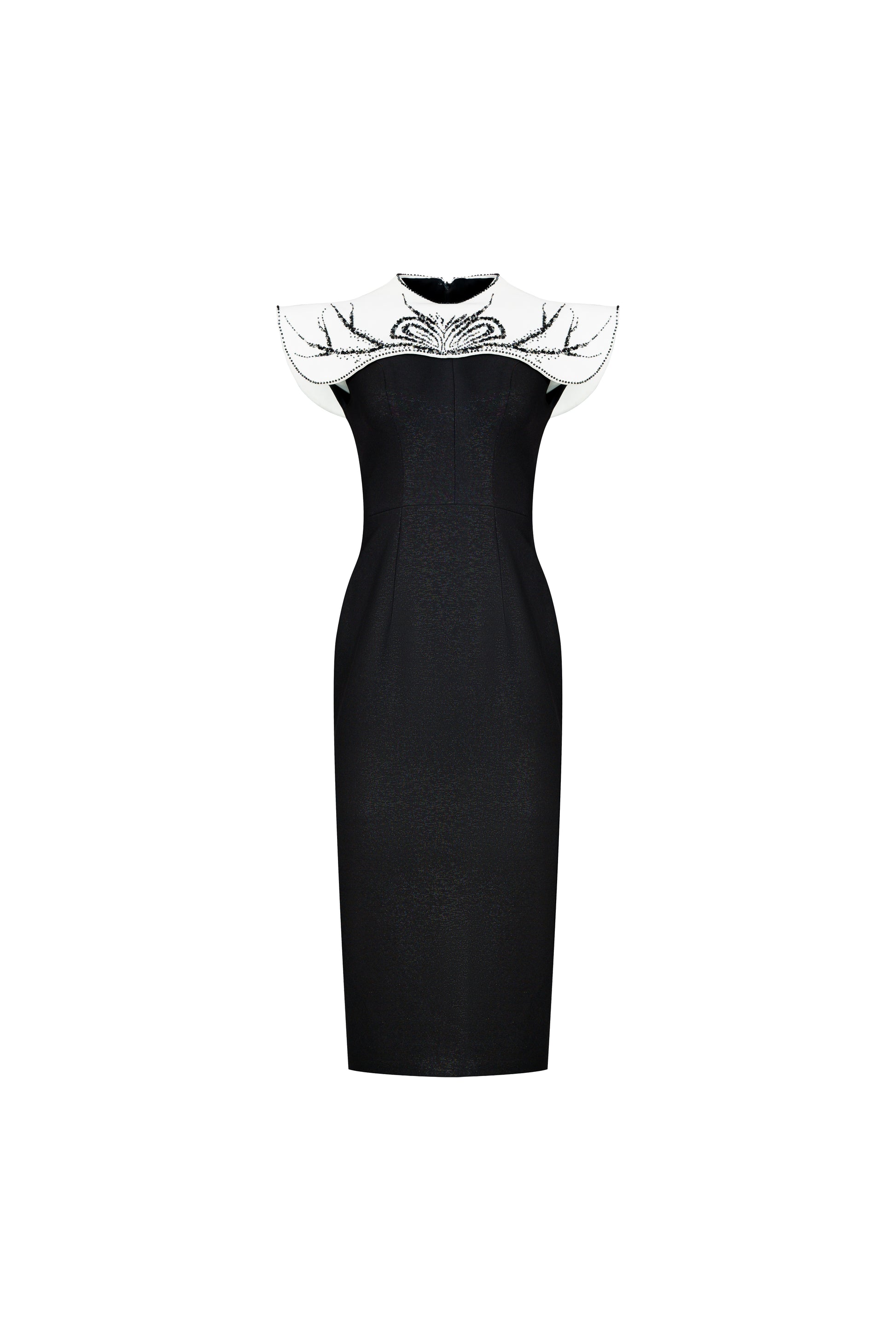 Black Midi Dress with Embellished White Collar Black Midi Dress with Embellished White Collar