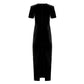 Black Velvet Dress with Lace Panel and Draped Detail