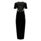 Black Velvet Dress with Lace Panel and Draped Detail