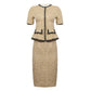Tweed Two-Piece Suit with Short Sleeves and Pencil Skirt