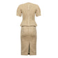 Tweed Two-Piece Suit with Short Sleeves and Pencil Skirt