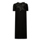 Black Gabardine Dress with Silk Floral Applique