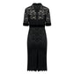 Black Lace and Velvet Button-Down Midi Dress