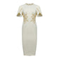 Le SoLeil Embroidered Gabardine Midi Dress with Cape SLeeves
