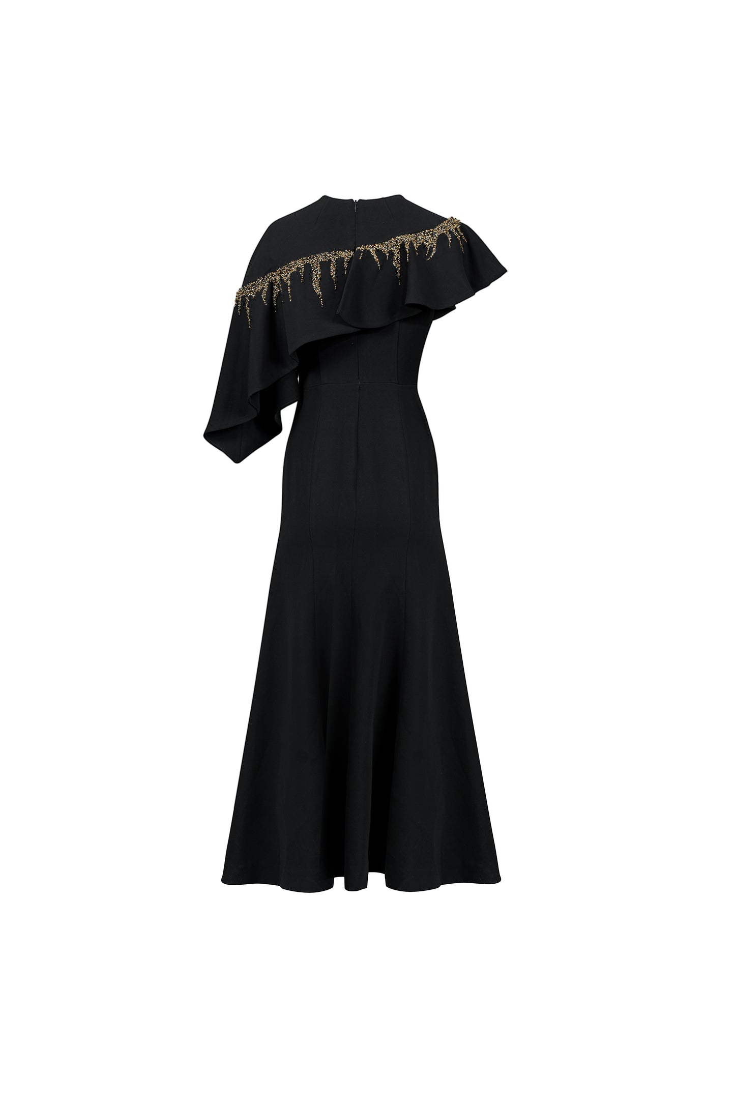 Le SoLeil Twill One-Shoulder Maxi Dress with Embroidered RuffLe