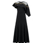 Le SoLeil Twill One-Shoulder Maxi Dress with Embroidered RuffLe