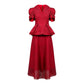 Taffeta and Lace Vest Blouse with Flared Midi Dress
