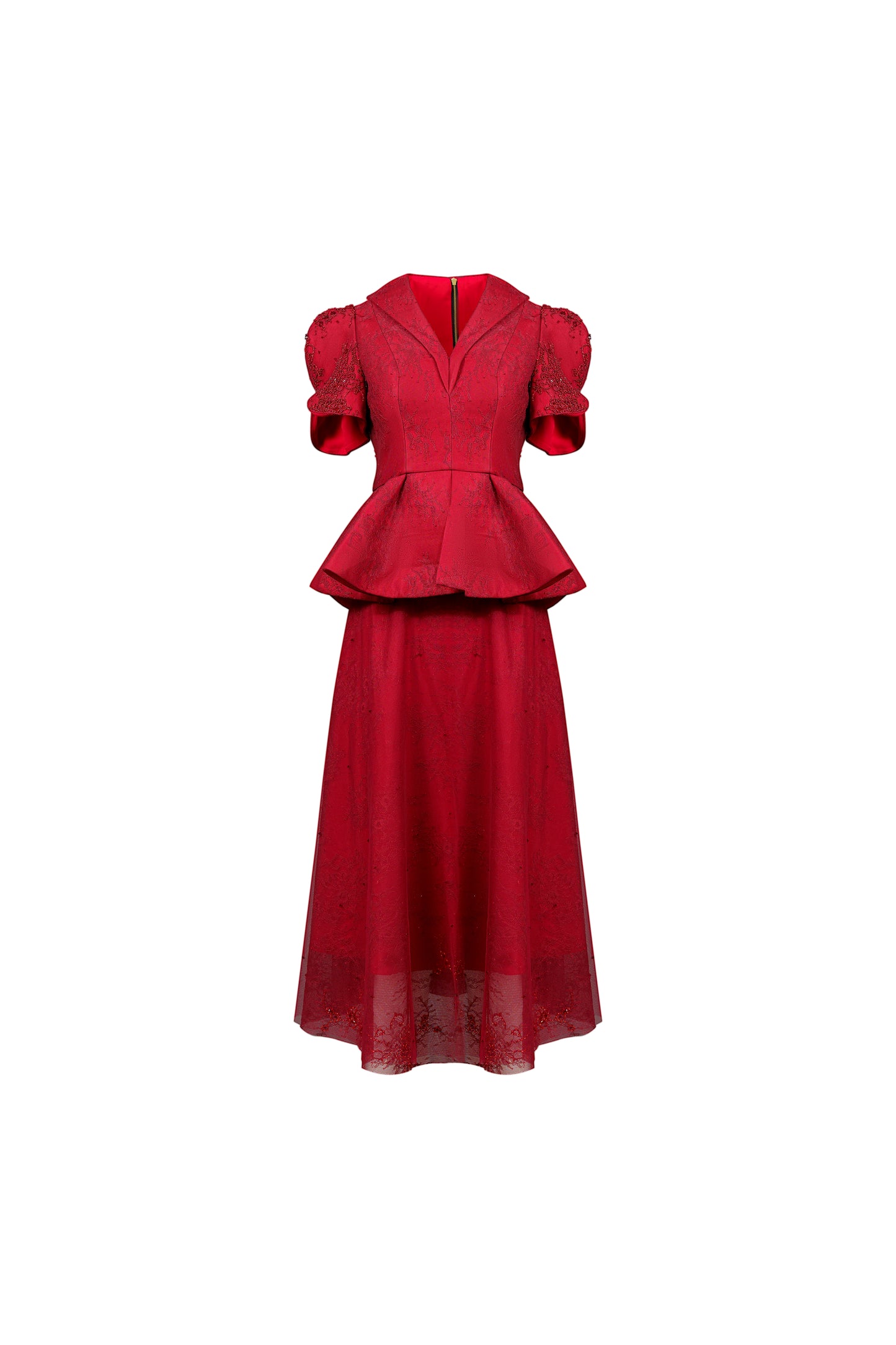 Taffeta and Lace Vest Blouse with Flared Midi Dress