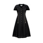 Black A-Line Button-Up Midi Dress with Cape Sleeves