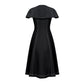Black A-Line Button-Up Midi Dress with Cape Sleeves