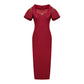 Gabardine and Silk Midi Dress with Lace Detail