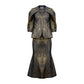 Jacquard Brocade Skirt and Blouse Set with Bow Detail