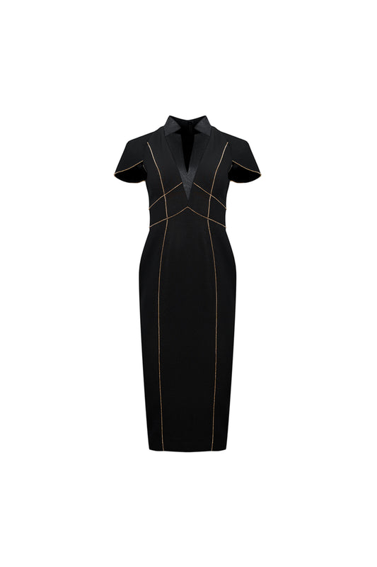 Le SoLeil Gabardine and Silk Structured Midi Dress