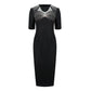Le SoLeil Gabardine Dress with Mesh Yoke and Embroidered Detail
