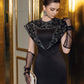Black Sheath Dress with Embellished Cape and Sheer Sleeves