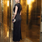 Black Sheath Dress with Embellished Cape and Sheer Sleeves