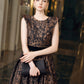 Bronze Floral Jacquard Evening Gown with Velvet Waistband