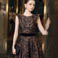 Bronze Floral Jacquard Evening Gown with Velvet Waistband