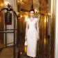 White Embellished V-Neck Midi Dress for Formal Occasions