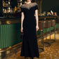 Black Gown with Sheer Beaded Neckline