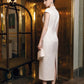 White Embellished V-Neck Midi Dress for Formal Occasions