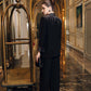 Black Embellished Blazer with Wide-Leg Jumpsuit
