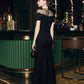 Black Gown with Sheer Beaded Neckline