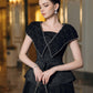 Black Embellished Evening Gown with Peplum Detailing