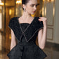Black Embellished Evening Gown with Peplum Detailing