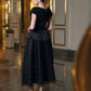 Black Embellished Evening Gown with Peplum Detailing