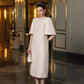 Ivory Midi Dress with Floral Bead Embroidery