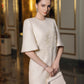 Ivory Midi Dress with Floral Bead Embroidery