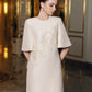Ivory Midi Dress with Floral Bead Embroidery